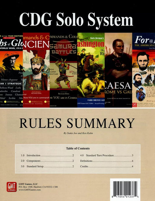 GMT Games GMT: CDG Solo System Kit, 2nd Edition, Solitaire System for GMT's Card Driven Games 2