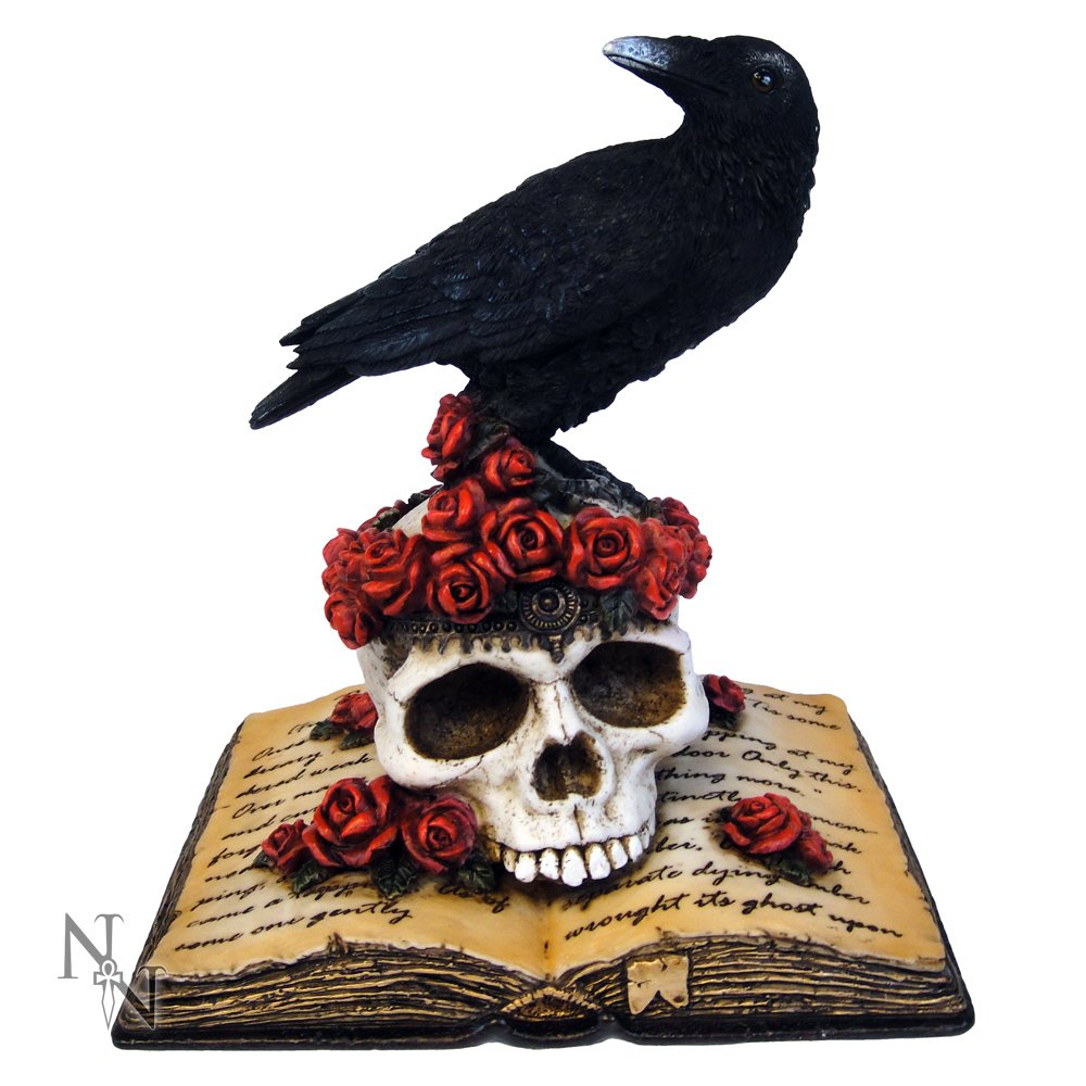 Heartaches Reflection Raven Figurine Skull Rose Valentine Ornament 17cm
