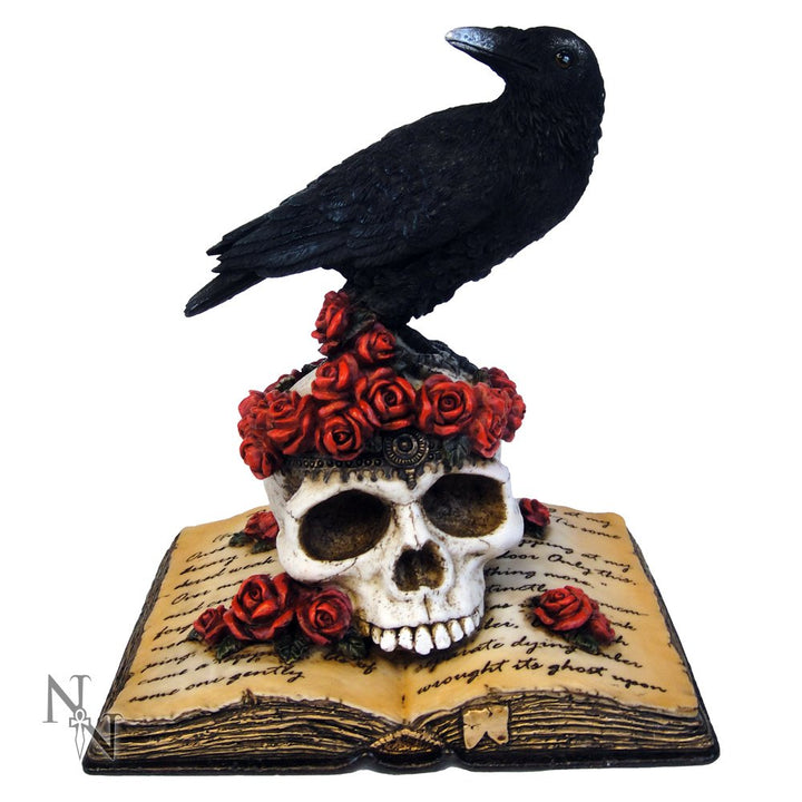 Heartaches Reflection Raven Figurine Skull Rose Valentine Ornament 17cm