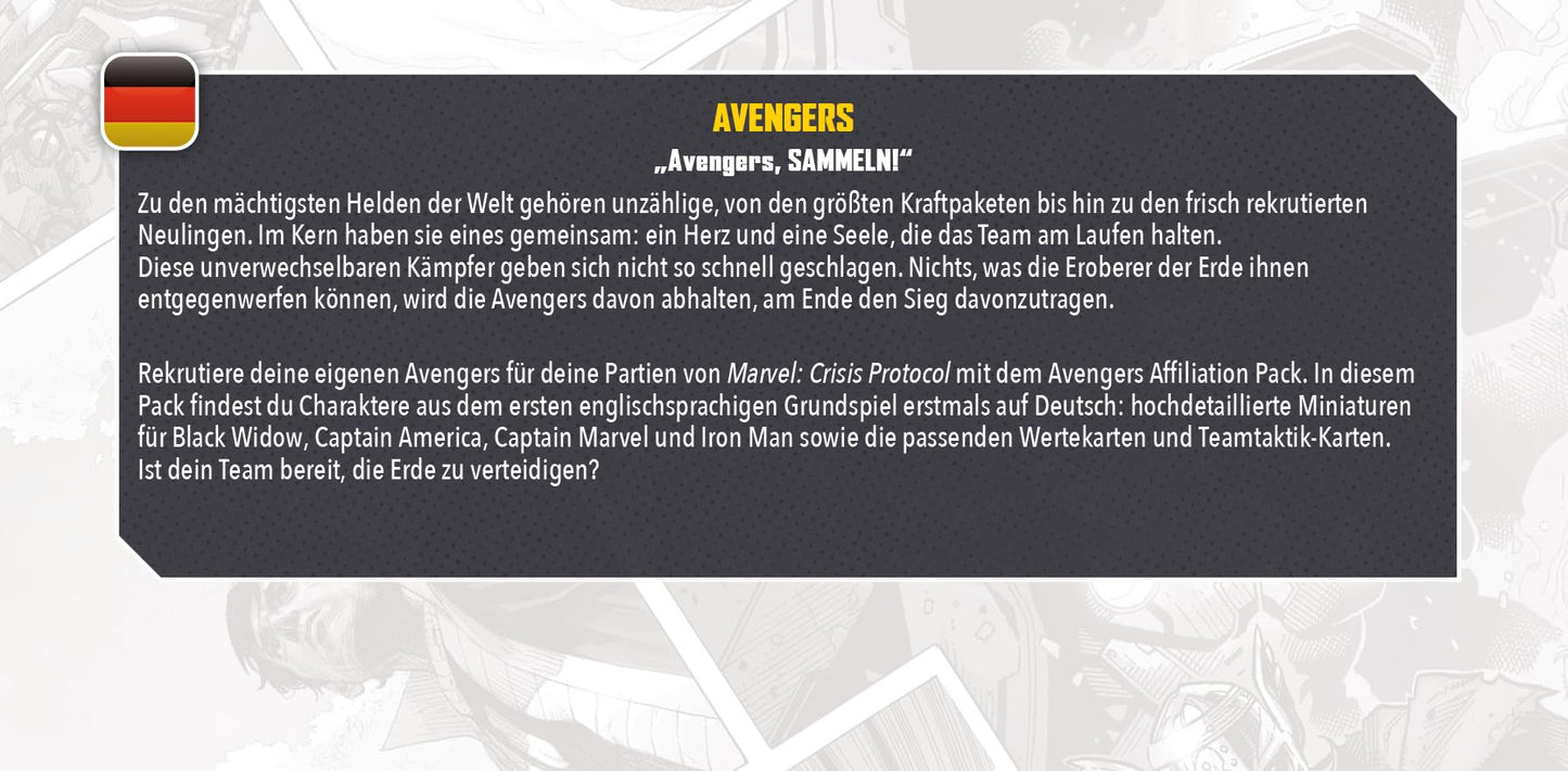 Atomic Mass Games Marvel: Crisis Protocol Avengers Affiliation Pack - Earth's Mightiest Heroes in One Box! Tabletop Superhero Game, Ages 14+, 2 Players, 90 Minute Playtime, Made 2