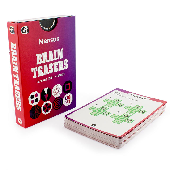 Ginger Fox Official Mensa Brainteasers Challenge Card Game - Prepare To Be Puzzled - Includes 50 Double-Sided Cards