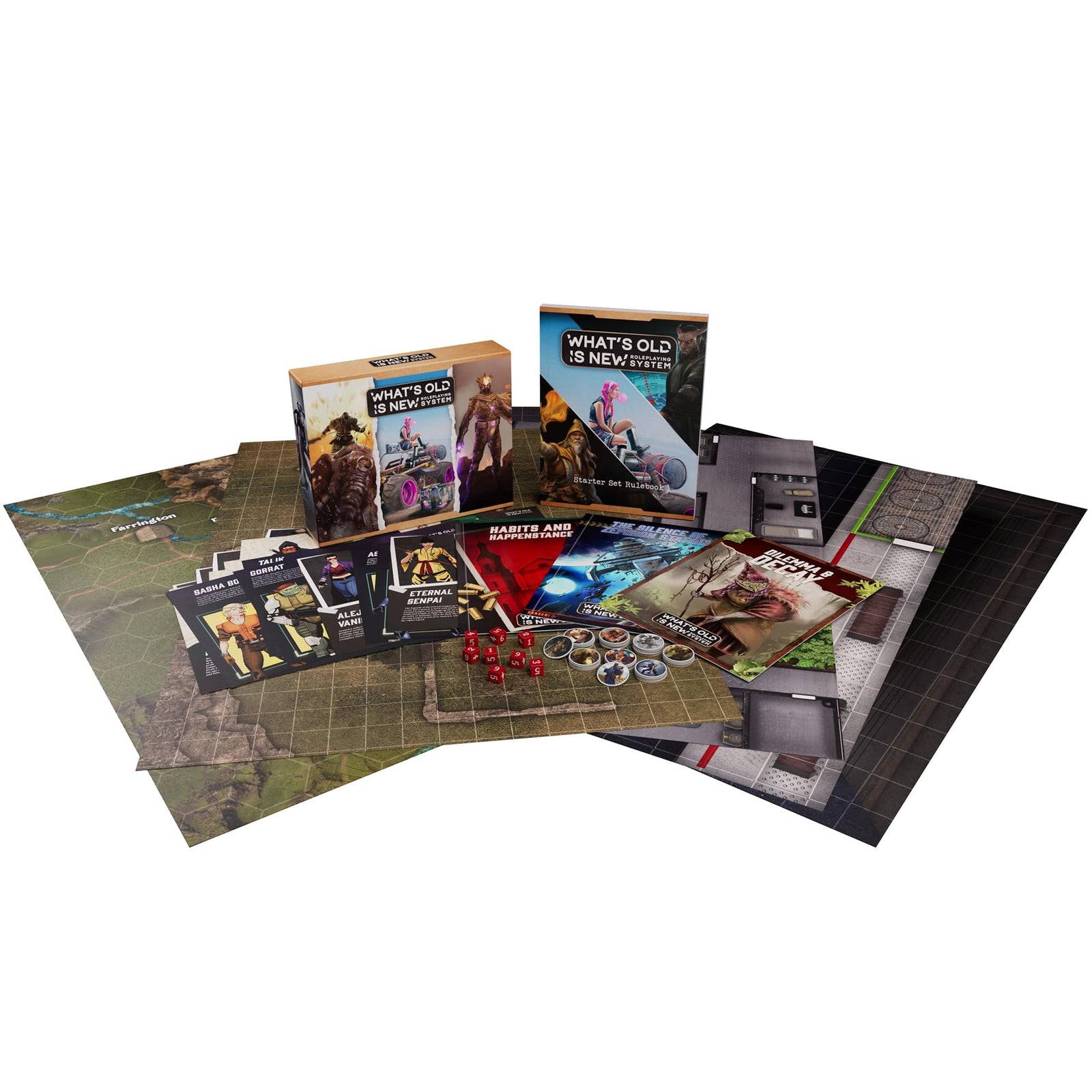 Modiphius Entertainment: WOIN Starter Box Set - What's Old is New Roleplaying System, Tabletop RPG, All-in-One Kit Includes Booklets, Maps & Dice 2