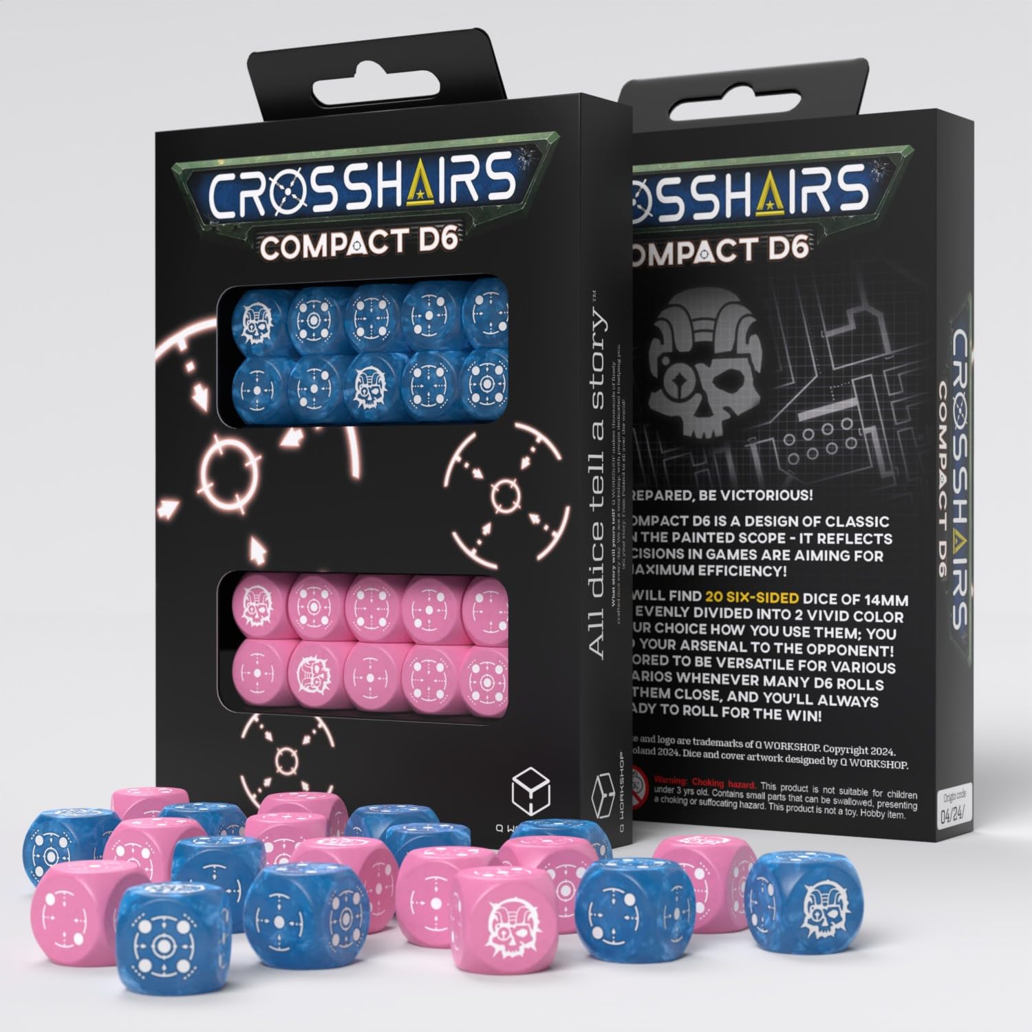 Crosshairs Compact D6: Blue & Pink by Q-Workshop, Dice for RPG Board Games, for 1+ Players and Ages 14+ 1