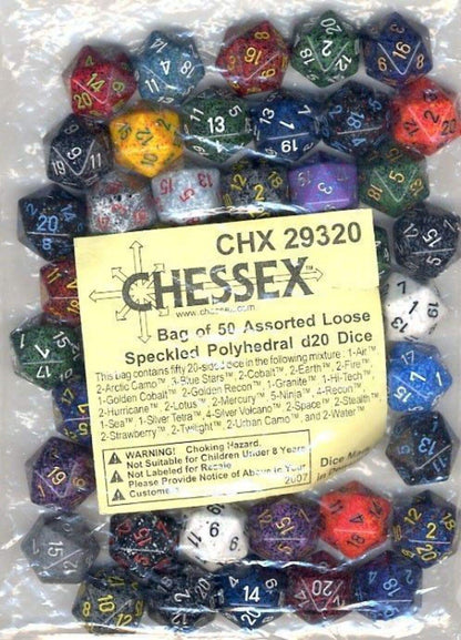 Chessex Manufacturing DND Dice Set - Chessex D&D Dice - 16mm Assorted Speckled Plastic Polyhedral Dice Set - Dungeons and Dragons Dice Includes 50 Dice – D20 (CHX29320) 3
