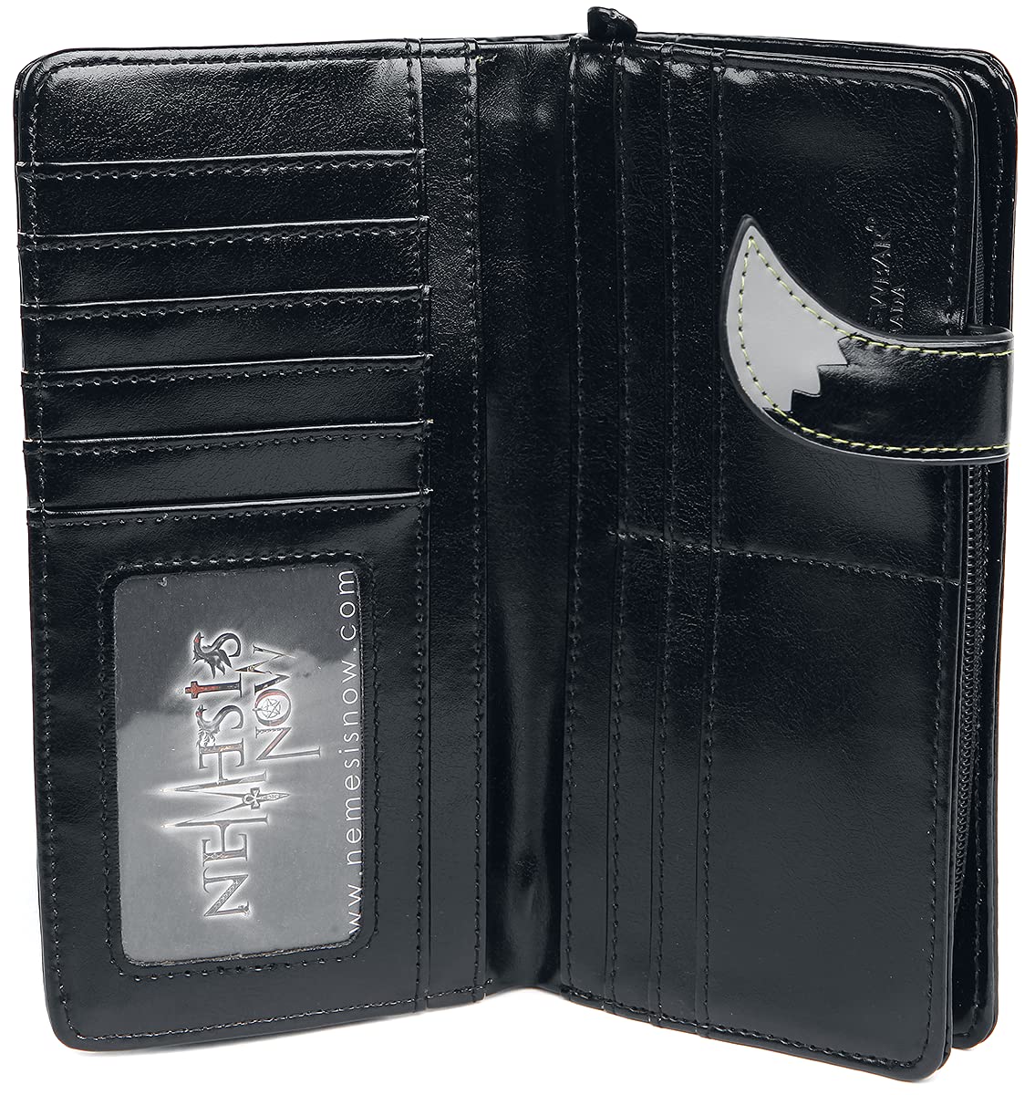 Black Lucky Cat Purse Embossed Eye Tail Wallet Large 18.5cm 5