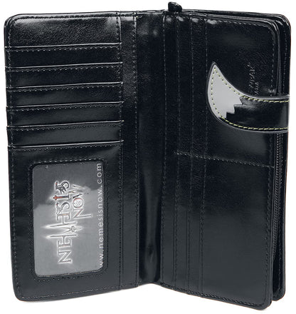 Black Lucky Cat Purse Embossed Eye Tail Wallet Large 18.5cm 5