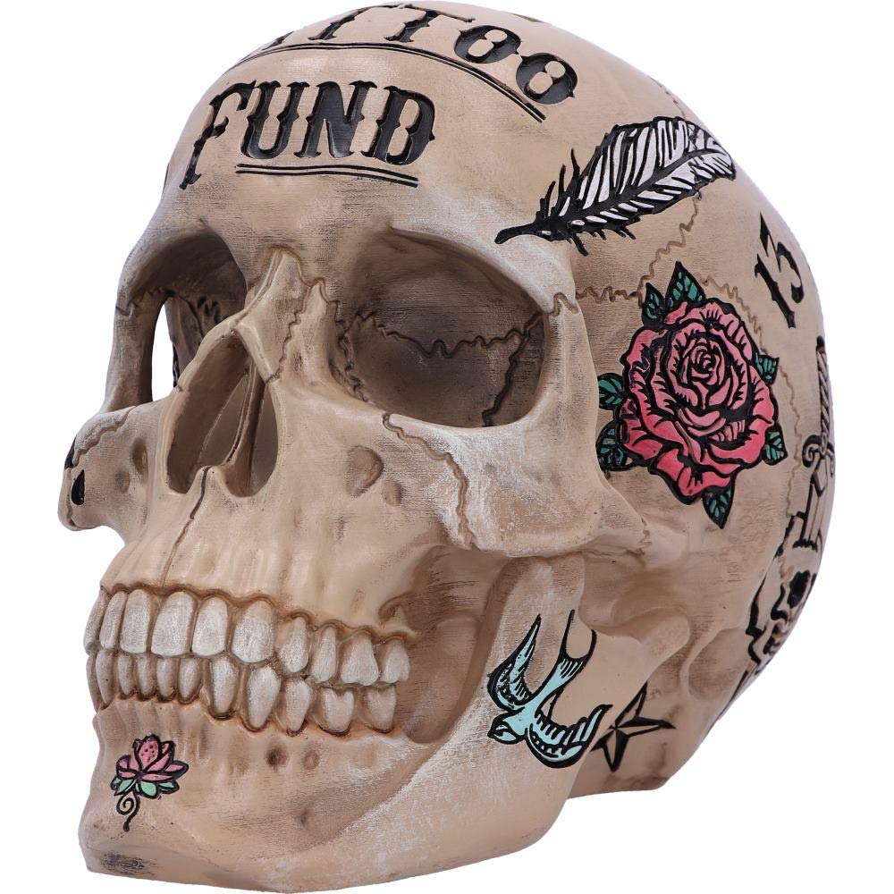 Natural Bone Coloured Traditional Tribal Tattoo Fund Skull Money Box 15cm 7
