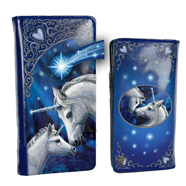 Lisa Parker Sacred Love Unicorn Purse Blue Embossed 18.5cm