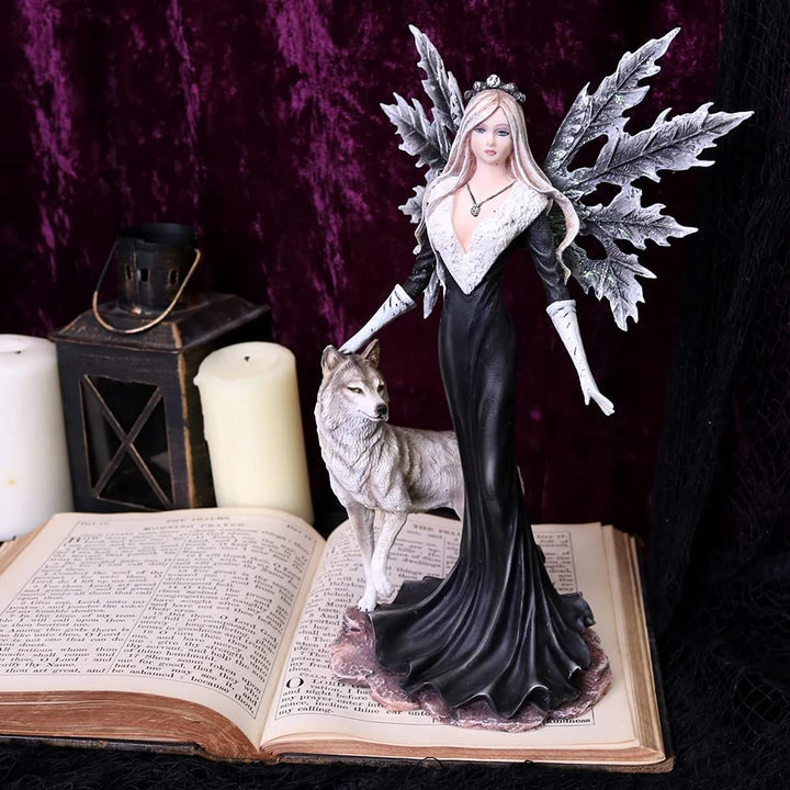 Dark Aura Fairy With Her Grey Wolf Companion 24cm