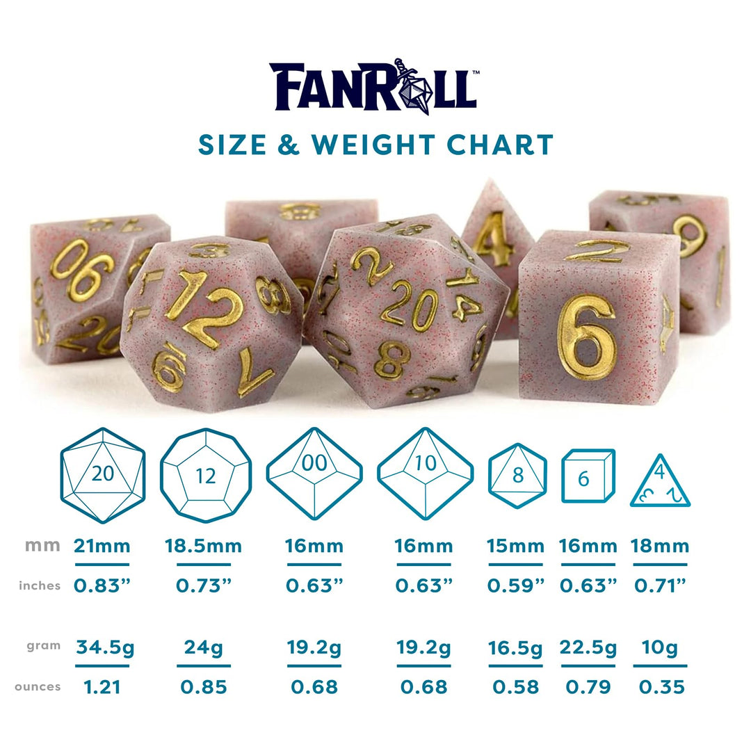 FanRoll by Metallic Dice Games 16mm Sharp Edge Silicone Rubber Poly Dice Set