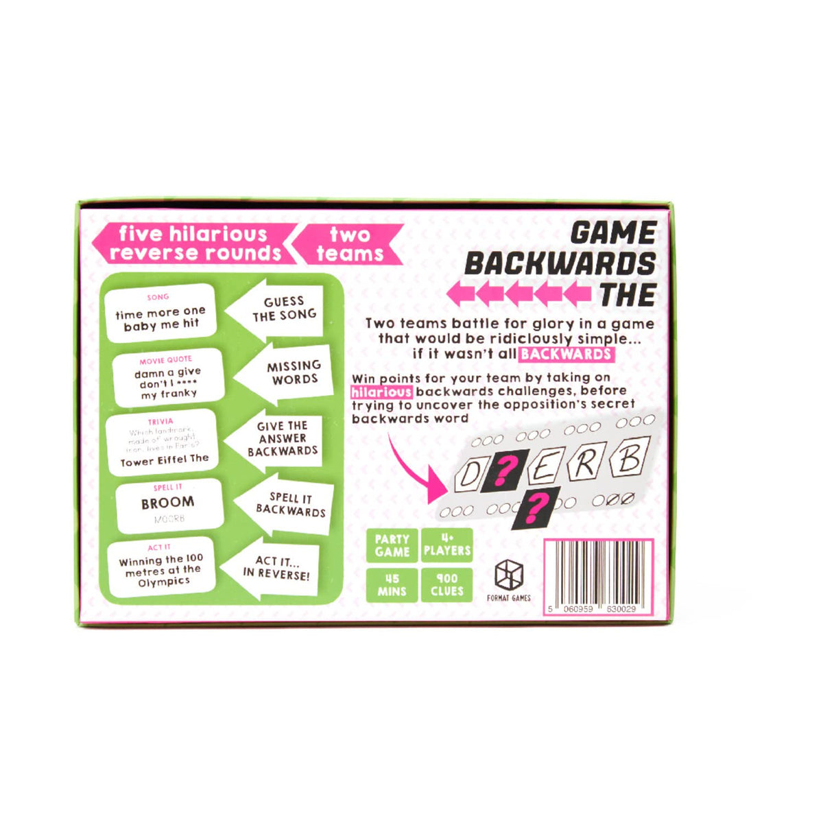 The Backwards Game - Silly Reverse Challenges and Word Play Fun! Cooperative Party Game, Family Game for Kids & Adults, Ages 12+, 4-10 Players, 30-60 Minute Playtime, Made by Format Games 4