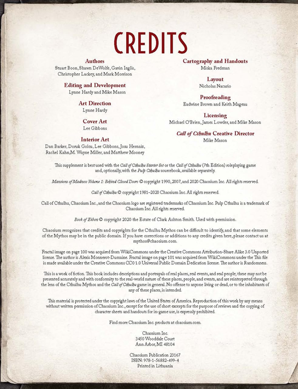 Mansions of Madness Vol 1 Behind Closed Doors Call of Cthulhu Roleplaying Game by Chaosium 2
