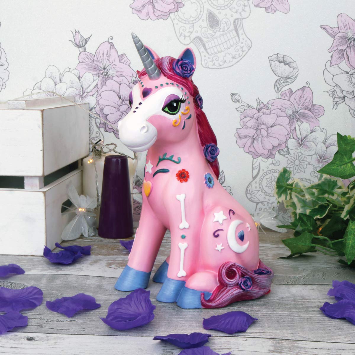 Candycorn Pink Day of the Dead Skeleton Unicorn Figurine 24cm 6