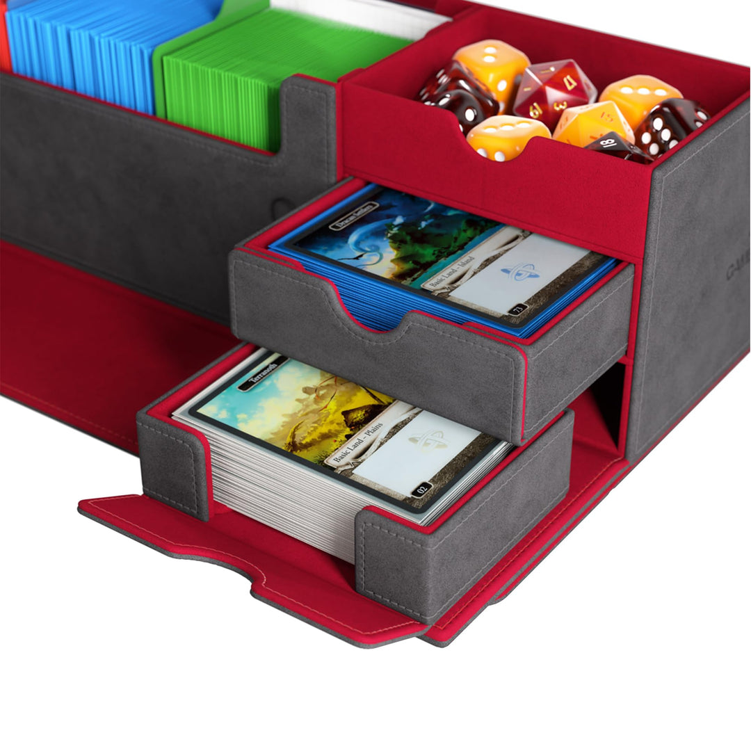 Cards’ Lair Pro 1000+ Convertible Gaming Box - Premium Storage and Organization for Serious Gamers, Holds Cards, Deck Boxes and Accessories, Grey/Red Color, Made by Gamegenic