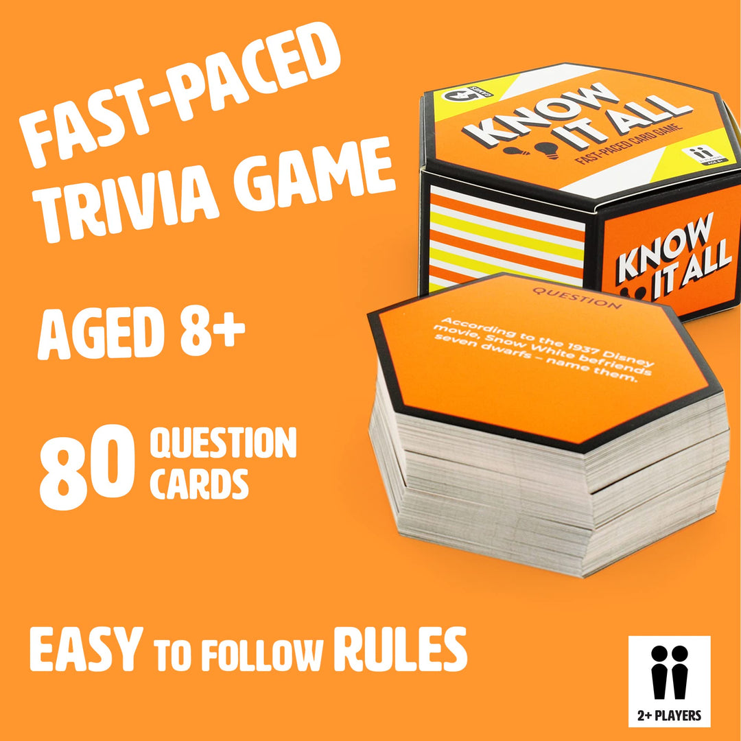 Ginger Fox - Know It All Fast-Paced Card Game, Family Games for Ages 8 and Over, Use Your Wit and Speed to Correctly Answer Trivia Cards, Fun Games for Family Game Night, Parties and More