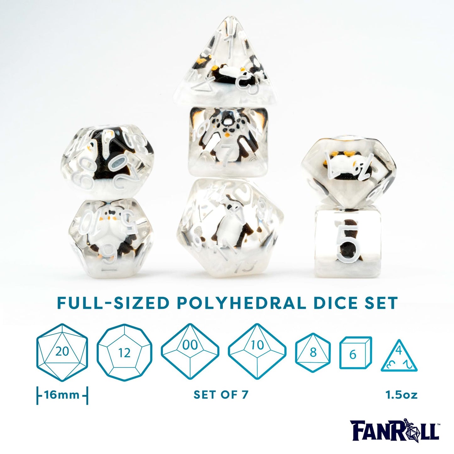 Resin Poly Dice Set Penguin Dice Gaming Accessory by Metallic Dice 5