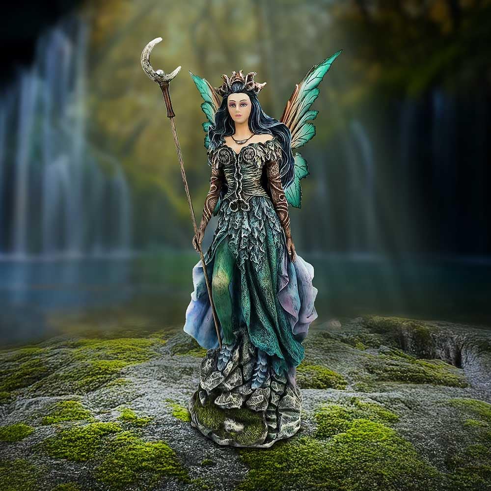 Warden of the Night Sky Fairy Figurine with Moon Staff and Wings 7