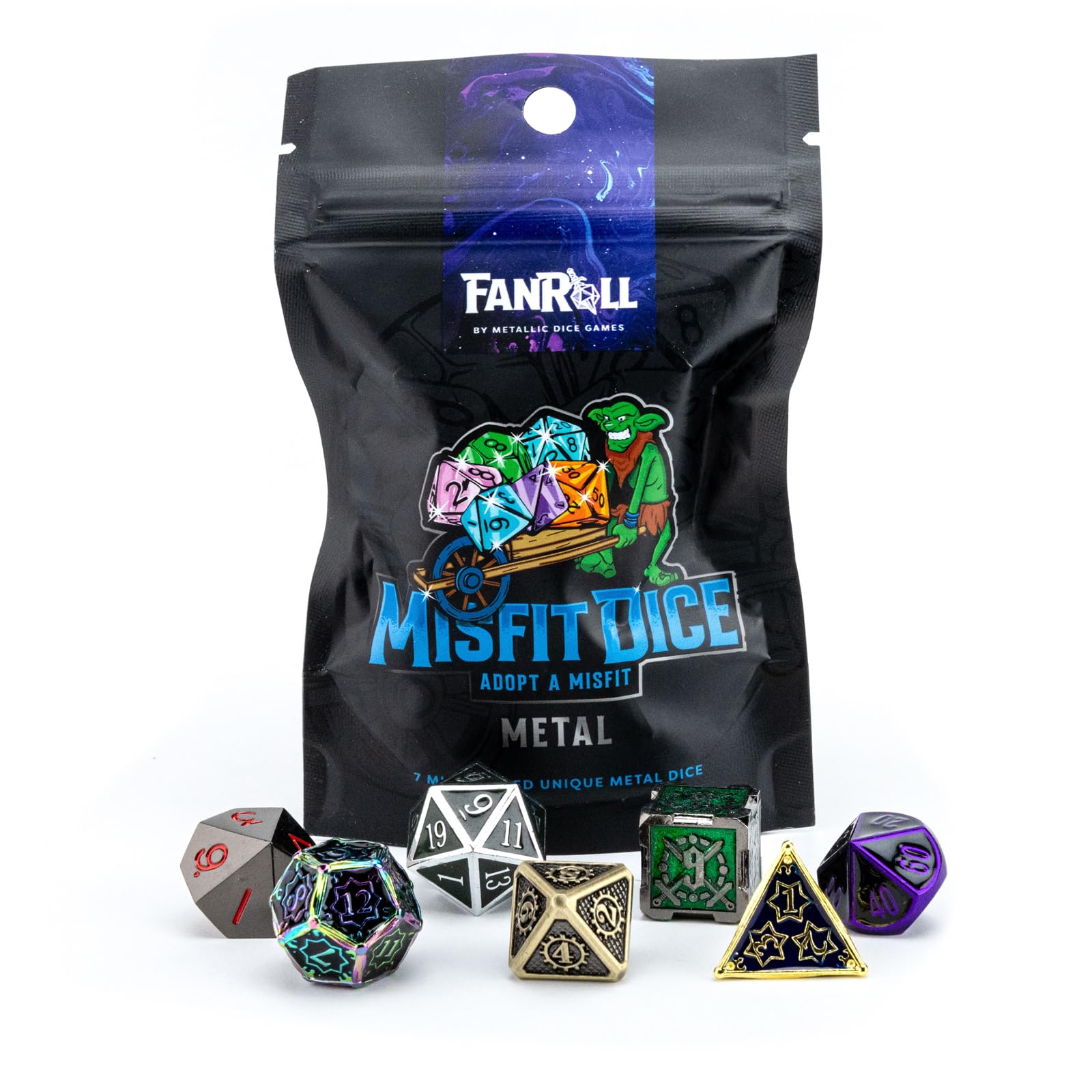 FanRoll by Metallic Dice Games Misfit Metals, Bag of DND Dice, Role Playing Game Dice Accessories for Dungeons and Dragons 1