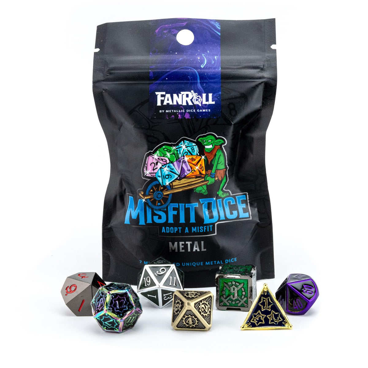 FanRoll by Metallic Dice Games Misfit Metals, Bag of DND Dice, Role Playing Game Dice Accessories for Dungeons and Dragons 1