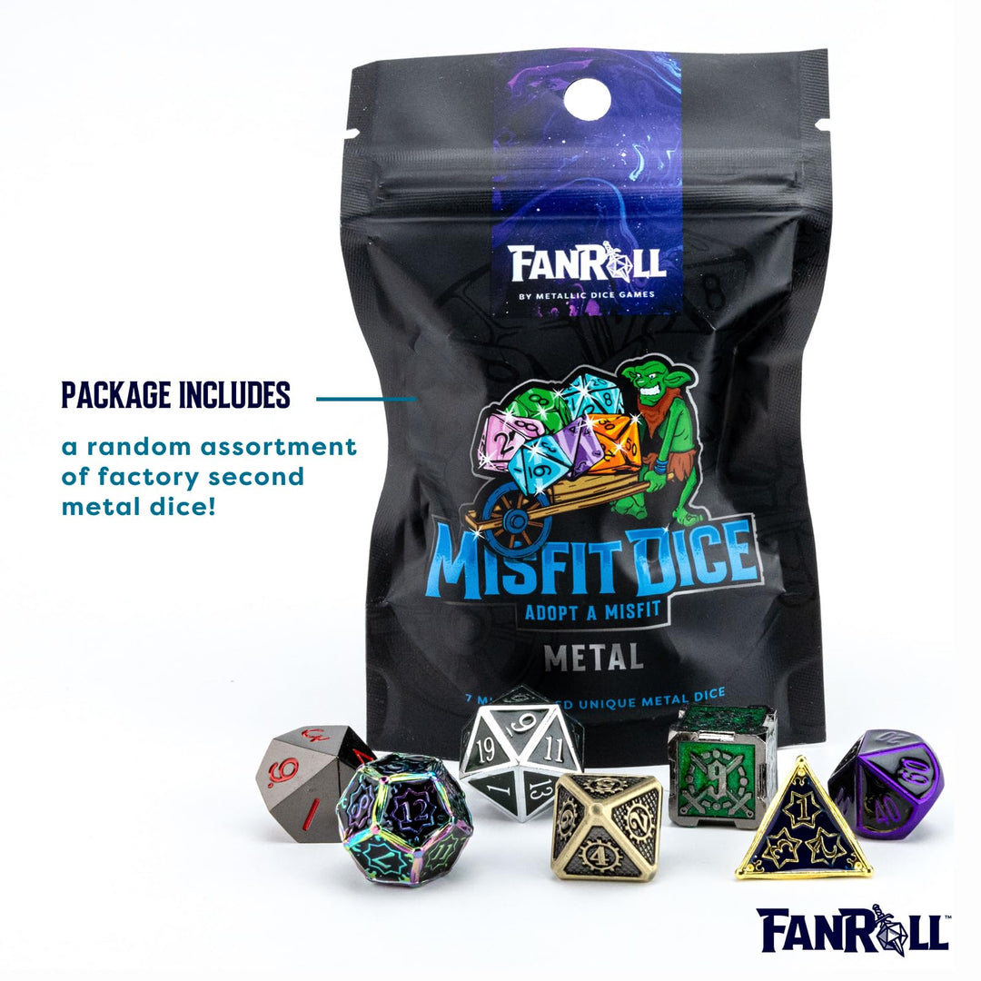 FanRoll by Metallic Dice Games Misfit Metals, Bag of DND Dice, Role Playing Game Dice Accessories for Dungeons and Dragons