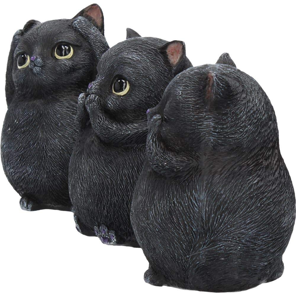 Three Wise Fat Cat Figurines 3 Cute Cats 8.5cm