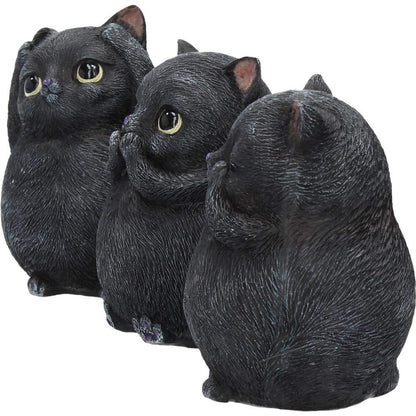 Three Wise Fat Cat Figurines 3 Cute Cats 8.5cm 2