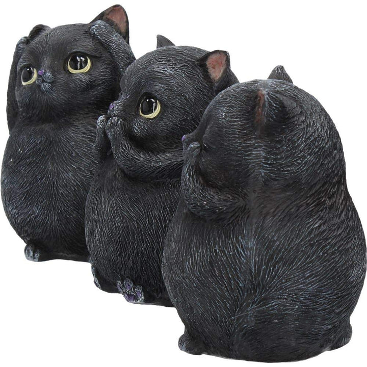 Three Wise Fat Cat Figurines 3 Cute Cats 8.5cm