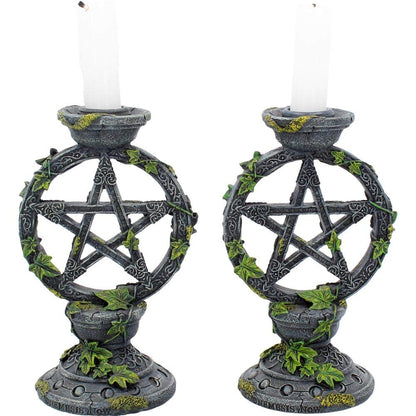Set of 2 Wiccan Pentagram Candlesticks Witch Candle Holders 15cm 4