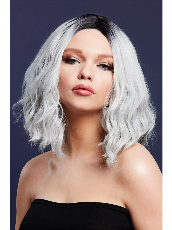 Fever Cara Wig Two Toned Blend Ice Silver Wavy Long Bob Centre Parting 33cm 1