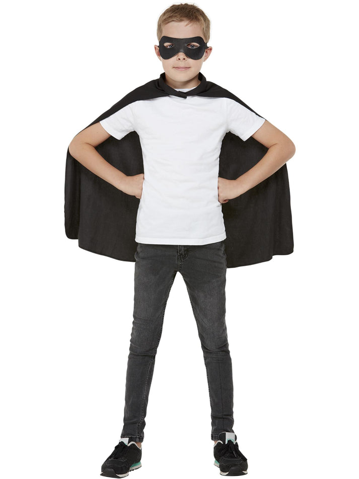 Black Cape Long with Velco Fastening and Eyemask Kids Costume Accessory 1