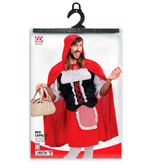Red Capelet  Shirt With Corset, Skirt With Apron, Hooded Capelet 
