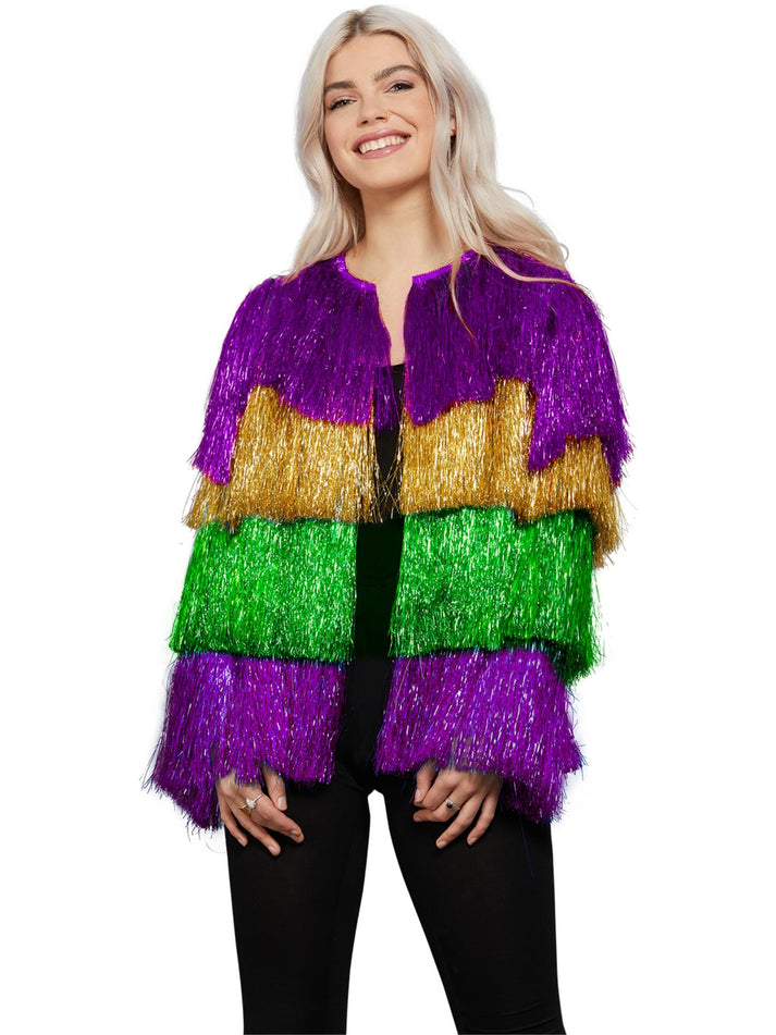 Fever Tinsel Mardi Gras Jacket Multi Coloured Festival Costume Accessory 1