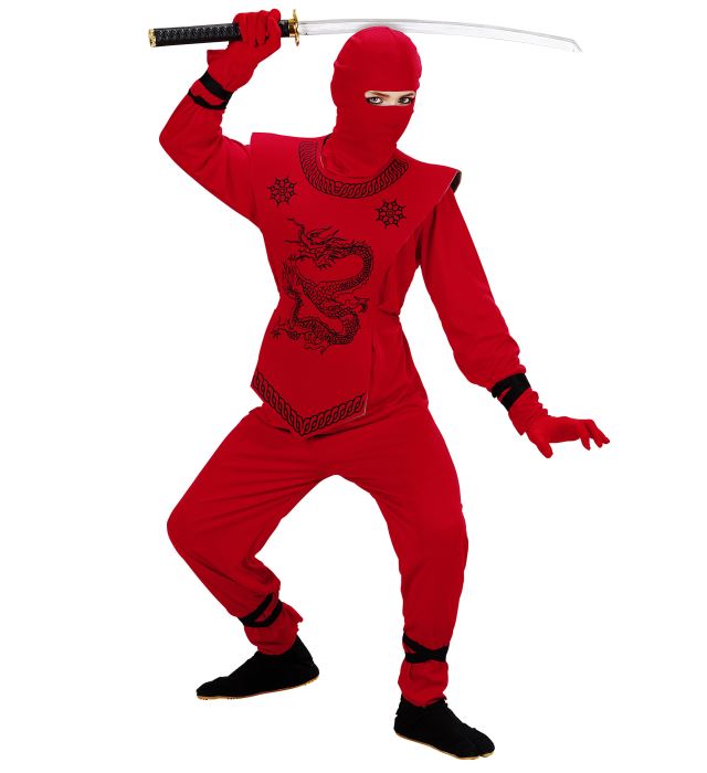 Red Ninja  Coat With Ties, Pantswith Ties, Chest Armour, Mask 