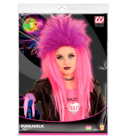 Neon Pink & Violet Punkadelic Wig In Polybag