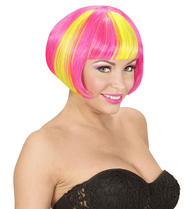 Neon Yellow Streaked Pink Valentina Wig In Box