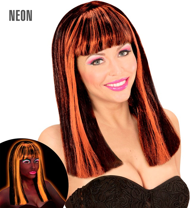 Neon Orange Streaked Black Patsy Wig In Polybag