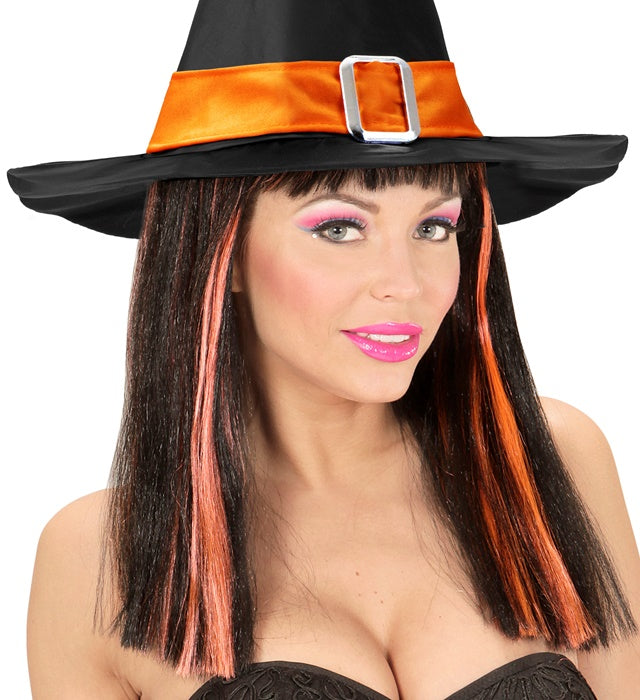 Neon Orange Streaked Black Patsy Wig In Polybag