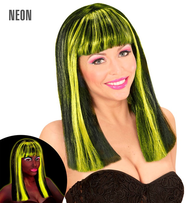Neon Yellow Streaked Black Patsy Wig In Polybag