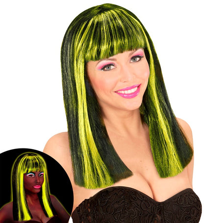 Neon Yellow Streaked Black Patsy Wig In Polybag