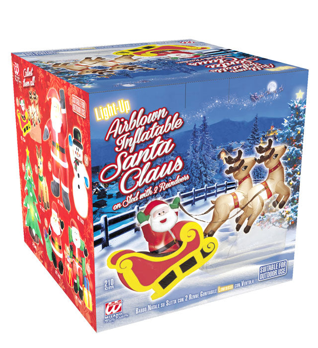Light-Up Airblown Inflatable Santa Claus On Sled With 2 Reindeers 210 Cm
