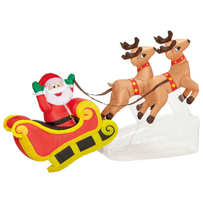 Light-Up Airblown Inflatable Santa Claus On Sled With 2 Reindeers 210 Cm