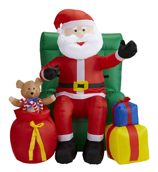 Light-Up Airblown Inflatable Santa Claus Seated On Sofa With Presents Animated Head & Music  122 Cm