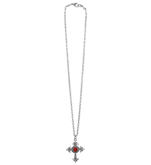 Gothic Cross Necklace With Red Gem
