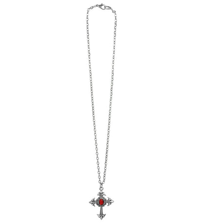 Gothic Cross Necklace With Red Gem
