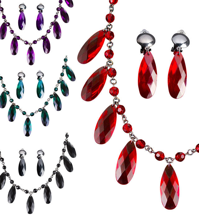 Gothic Necklace & Earrings Set 4Colors Ass.  6 Red, 2 Black, 2 Purple, 2 Green 