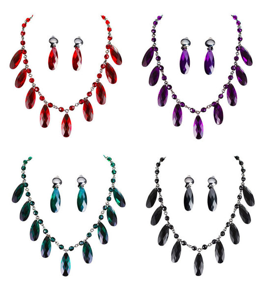 Gothic Necklace & Earrings Set 4Colors Ass.  6 Red, 2 Black, 2 Purple, 2 Green 