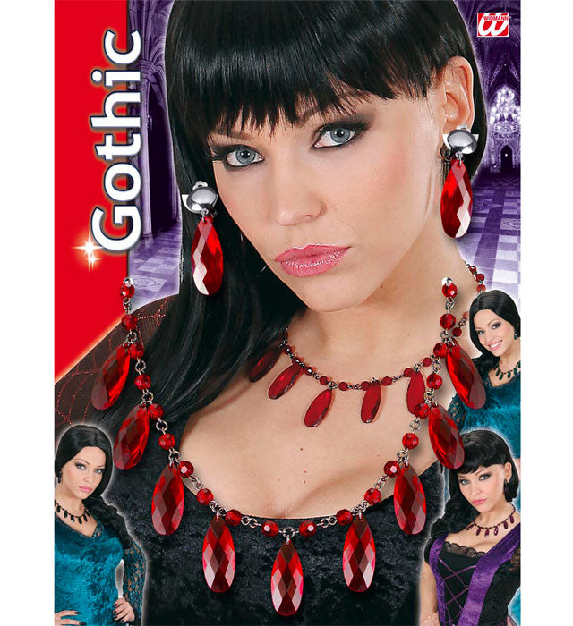 Gothic Necklace & Earrings Set 4Colors Ass.  6 Red, 2 Black, 2 Purple, 2 Green 