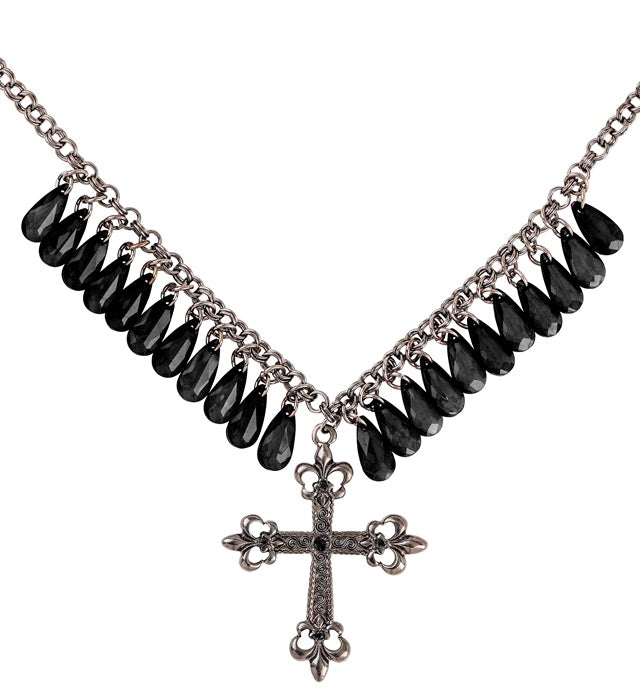 Black Gothic Cross Necklace With Drops Of Jupiter