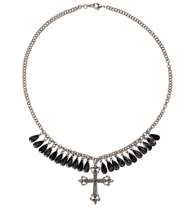 Black Gothic Cross Necklace With Drops Of Jupiter