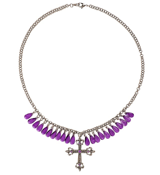 Purple Gothic Cross Necklace With Drops Of Jupiter